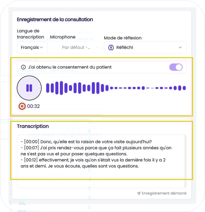 Enregistrement de la consultation