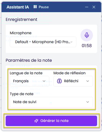 Générer la note dans MYLE