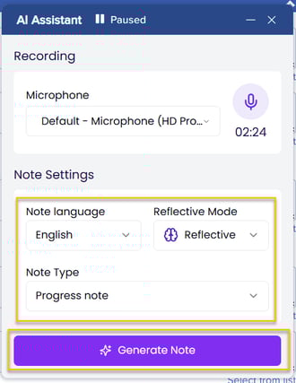 Generate the Note in MYLE