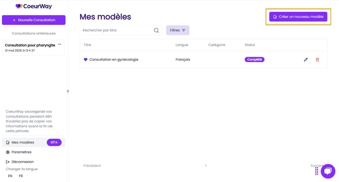 Créer un nouveau modèle