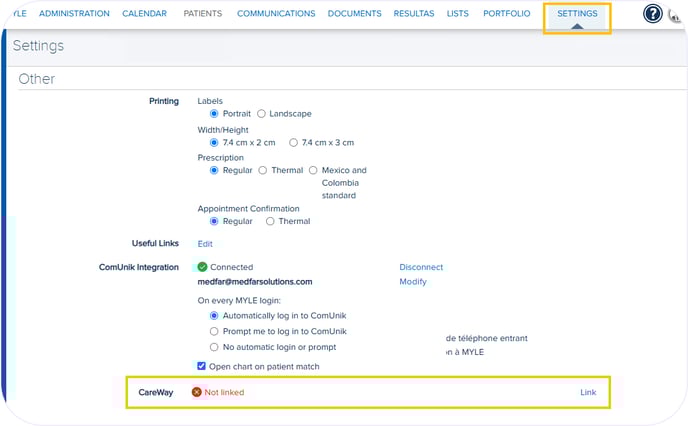 Linking a CW account in MYLE - Settings