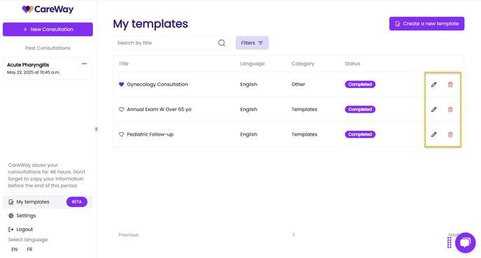 My Templates - List