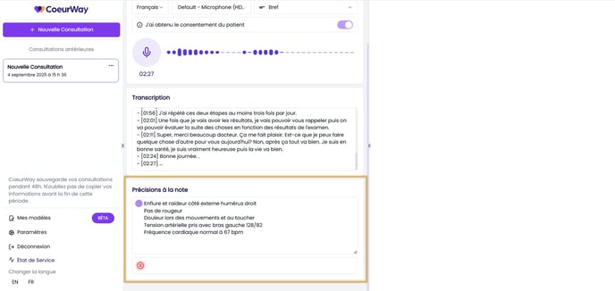 Précisions à la note